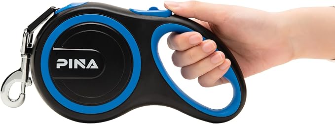 PINA Retractable Dog Leash, 26ft Dog Leash for Small Medium Large Dogs Up to 110lbs, 360° Tangle-Free Strong Reflective Nylon Tape, with Anti-Slip Handle, One-Handed Brake, Lock - Black Blue - Image 6