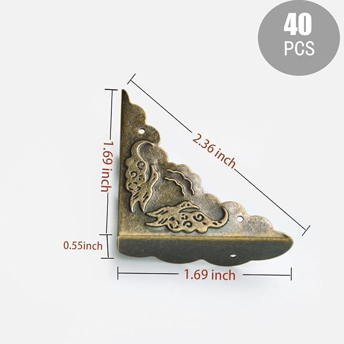 40 Pcs Metal Furniture Corner Protector,Antique Decorative Corner for Jewelry Box,for Storage Box Jewelry Case Cabinet Wooden Chest Etc. (Antique Bronze) - Image 2