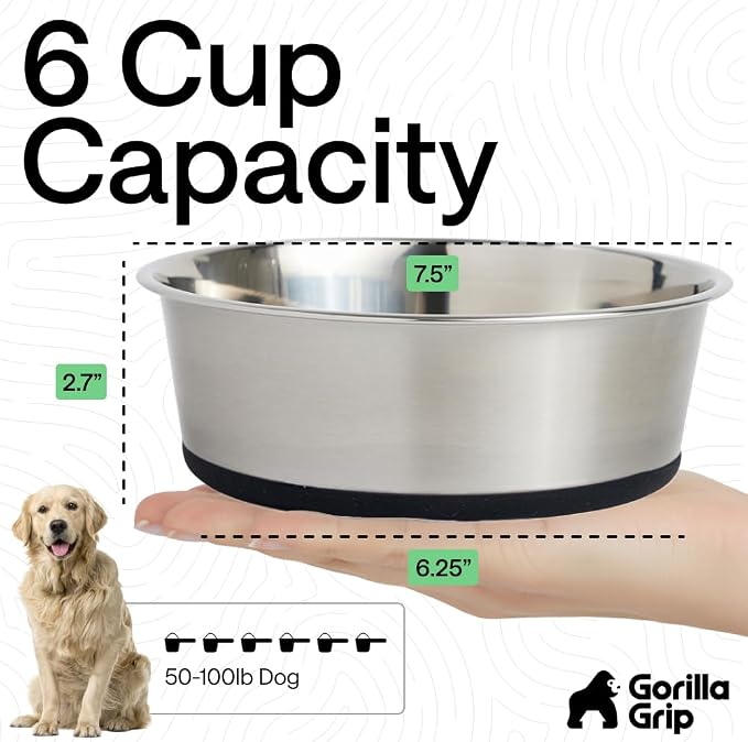 GORILLA GRIP Dog Bowls, Food Grade Stainless Steel, Set of 2, 6 Cup, Black | 304 Stainless Steel Pet Feeding Bowls Hold 48 fl oz Each, Dishwasher Safe, Rust Resistant, BPA Free Rubber Base - Image 4