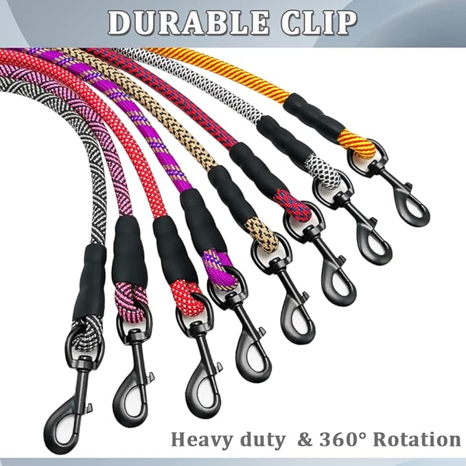MayPaw Heavy Duty Rope Dog Leash, 3/4/6/7/8/10/12/15/20/30 FT Nylon Pet Leash, Soft Padded Handle Thick Lead Leashes for Large Medium Dogs (Black, 1/2" * 10') - Image 3