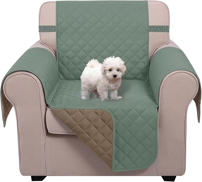U-NICE HOME Reversible Oversized 28''Chair Covers, Greyish Green/Taupe | Armchair Cover for dogs Washable, Pet Friendly, Elastic Straps, Water Repellent, Diamond Quilted by U-NICEHOME