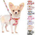 SlowTon No Pull Dog Harness with Leash for Small Medium Dogs, Rose, S | Floral Pattern, Step-in, Lightweight, Easy Put On and Off, No Choke, Soft Cotton and Suede for Daily Walking by SlowTon