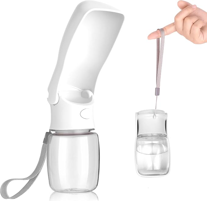 Portable Dog Water Bottle, Foldable Water Bottle for Dog, White, 12oz | Leak Proof Dispenser, Dishwasher Safe, Puppy Travel Water Bowl Fit for Cat, Rabbit, Small Animals Walking, Hiking, Travel by AIKIDS