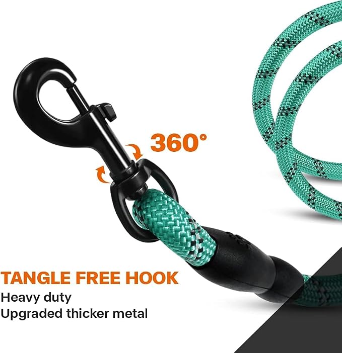 Taglory Rope Dog Leash for Medium Large Dogs, 6 FT Padded Handle, Turquoise | Climbing Rope for Strong Pullers, Reflective for Night Walks and Training, Comfortable Grip, Anti-tangle Swivel Clip 1/2 inch - Image 6
