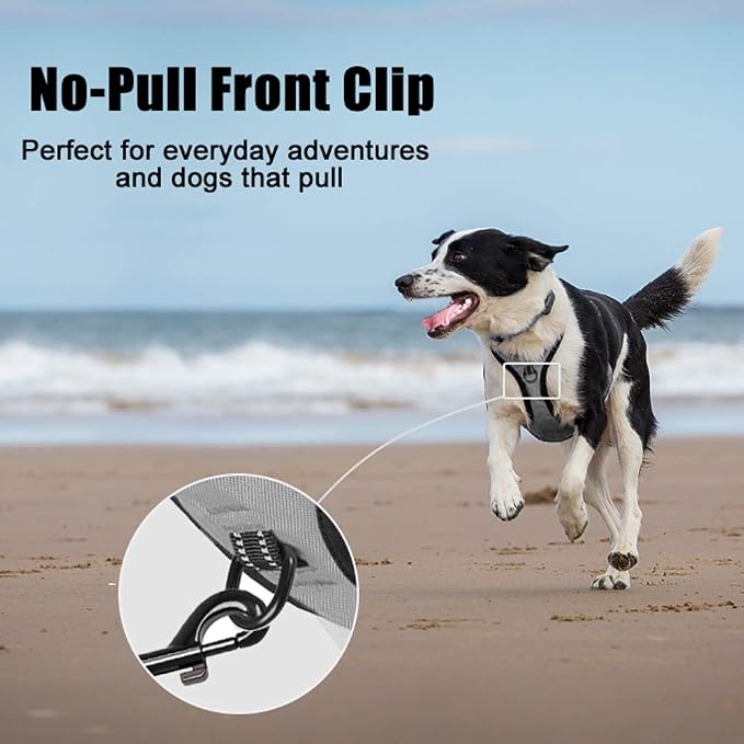 PoyPet No Pull Dog Harness Medium, Reflective Vest with Front Clip & Handle | Easy On/Off, No Choke, Adjustable, 2 Leash D-rings, Soft Padded, Breathable, Oxford, for Walking Training, M, Gray - Image 2