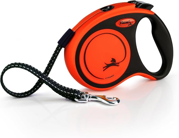 FLEXI® Xtreme Tape Retractable Dog Leash, Small, 16 ft - Orange/Black | German engineered, original flexi leash, durable quality for dogs up to 44 lbs, tangle-free, walking, reliable brake system by Flexi