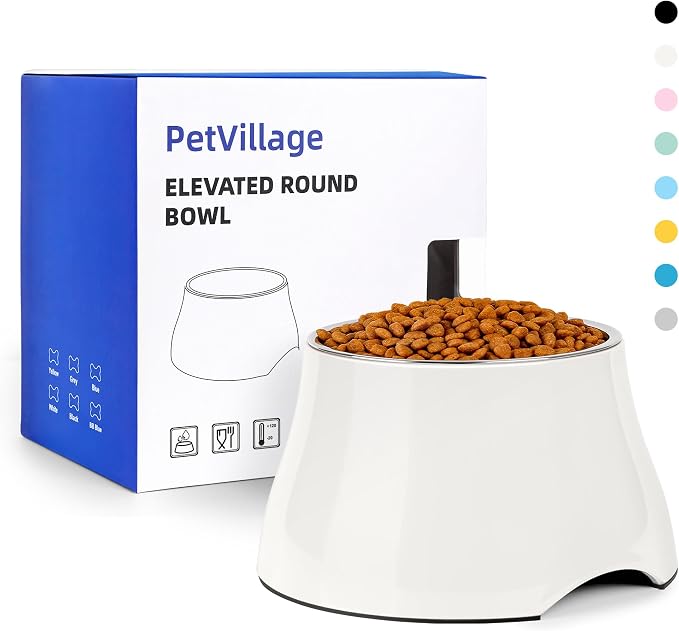 Dog Bowls,Cone Friendly Non Slip Single Dog Bowl with Stainless Steel Inner, Raised Bowls for Small Dogs Spaniel Dogs Long Ear, High Capacity, S/1 Cup White by Petvillage
