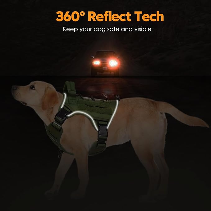 Heavy-Duty Tactical Dog Harness for Large Dogs, No Pull Adjustable Reflective Pet Vest with Molle System, K9 Military-Grade Control for Service Training, Outdoor & 10+ Breeds, Green, Medium - Image 5
