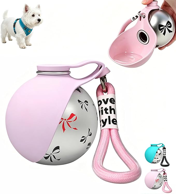 Portable Dog Water Bottle, Flip-Top Silicone Bowl Design, Insulated Hot & Cold Retention Material, One-Hand Leakproof Use, Perfect for Walking & Hiking, 10oz (Pink, Printing) by Unknown