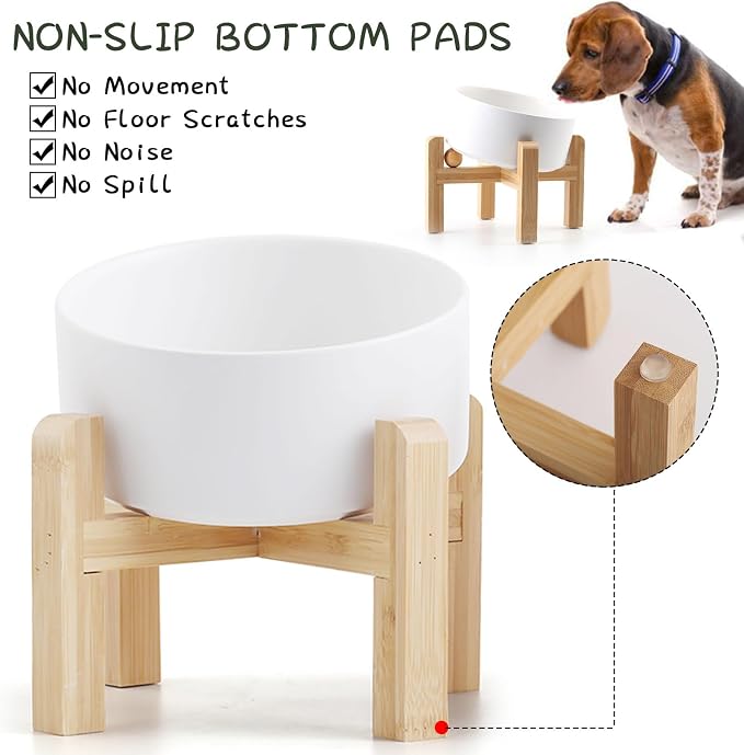 Petygooing White Raised/Elevated 15°Slanted Ceramic Dog Bowl for Small Breeds,Tilted Anti Slip Pet Feeding Bowl,Food Water Dish with Stand for Cats and Small Dogs Puppy 13.5 OZ (5.1In / 1.7 Cups) - Image 3