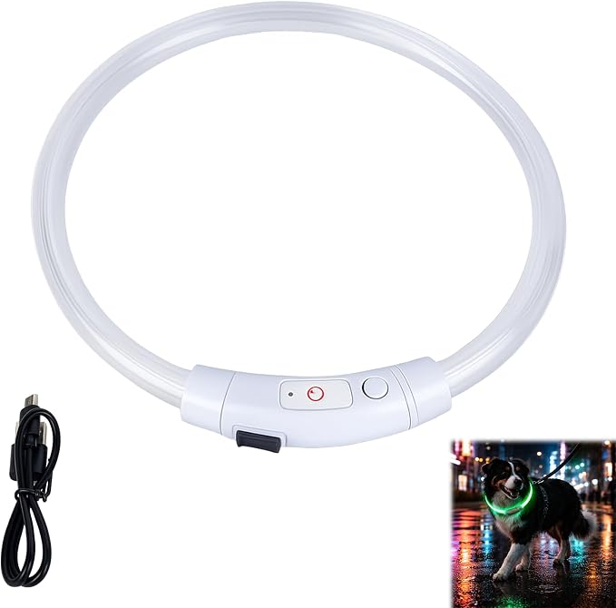 Lighted Dog Collar, Rechargeable 7 Colors Changing Light Up Dog Collar, Adjustable Glowing Dog Collar, Make Dog Visible and Safety for Night Walking, Cuttable for Small Medium Large Dogs by Unknown