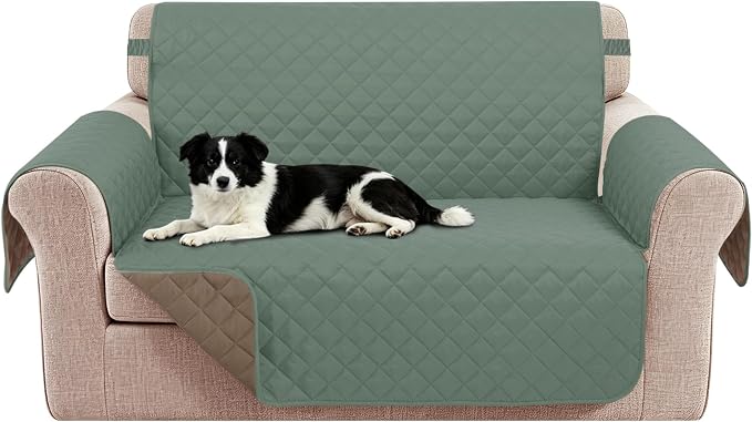 Reversible Loveseat Couch Sofa Covers, 2-Seater,Greyish Green | Loveseat Covers for Dogs Water Repellent, Friendly Furniture Protector with Elastic Straps for Living Room by LuxshareHome