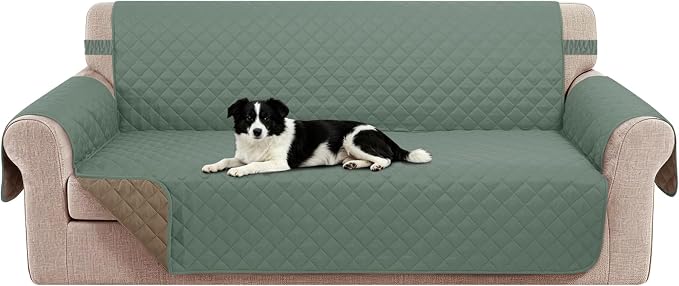 Reversible Oversized Sofa Covers,XL Sofa, Greyish Green/Taupe | Couch Cover Furniture Protector for Dogs Elastic Straps Water Repellent Furniture for 4 Cushion Couch by LuxshareHome