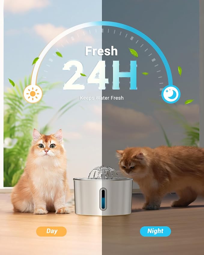 Cat Water Fountain Stainless Steel - 74oz/2.2L Automatic Large Pet Watering Bowl Dispenser for Indoor Cats - Drinking Fountains with 6 Filter, Gifts for Dogs and Kitty - Dog Waterer Bowls No Spill - Image 5