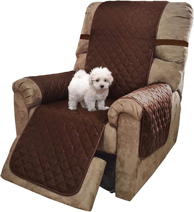 U-NICE HOME Reversible Recliner Chair Covers, Brown/Beige | 28''Recliner Cover for dogs Washable, Pet Friendly, Elastic Straps, Water Repellent, Diamond Quilted by U-NICEHOME