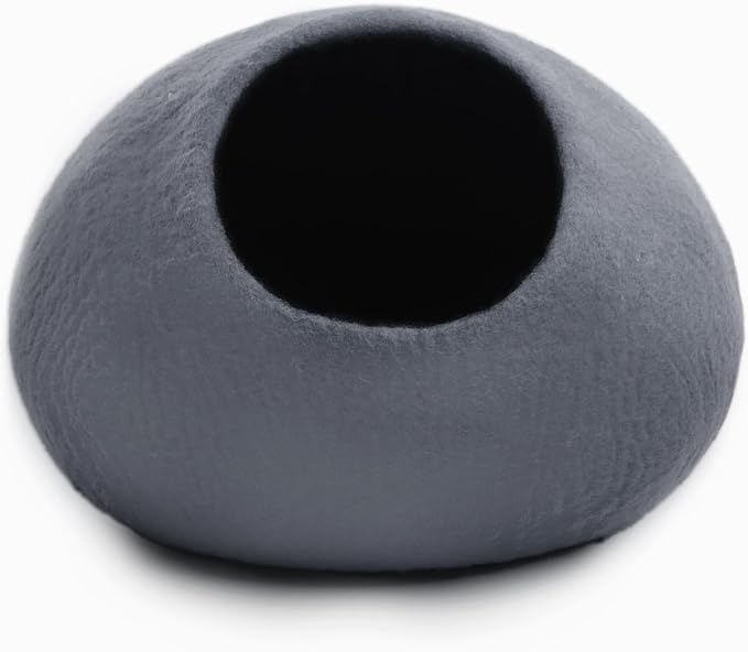 Luxurious Merino Wool Cat Cave - Foldable Hideaway Pod for Indoor Cats - Premium Felt Kitten Pet Enclosure - Covered Cat House for Ultimate Cozy Comfort by Woolygon (Grey Plain) - Image 5