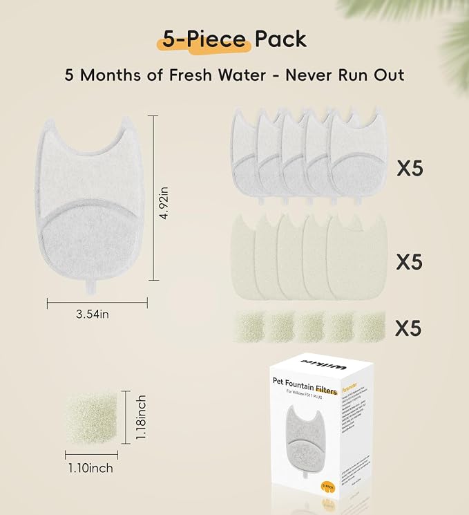 5 Pack Filters Replacement Filter for FS11 Plus, 6 Layer Filter | Suitable for FS11plus, Replace every 1-2 weeks, Fresher Water; 5 Filters + 5 Sponges + 5 Pump Filters - Image 6