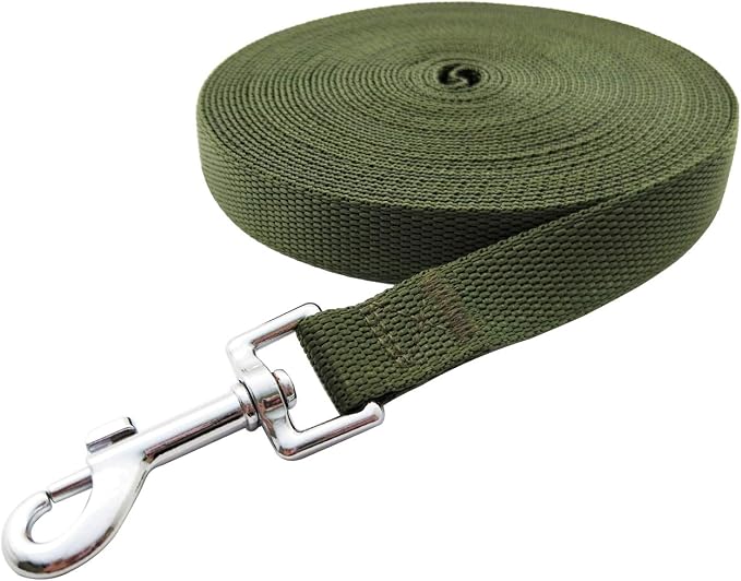 Nylon Training Dog Leash for Small Medium Large Dogs, 15ft 20ft 30ft 50ft Long Leash Dog/Puppy Lead for Obedience Recall Training, Camping (1" x 20ft, Green) - Image 3