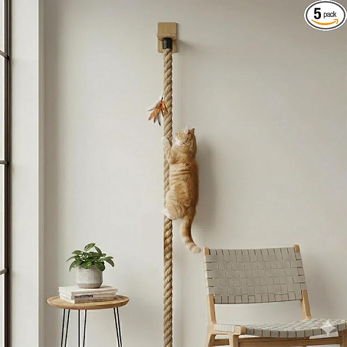 Cat Climbing Rope, Wall Mounted Cat Ladder,1.97" x 4.92 ft, Natural Sisal Rope, Durable Scratcher for Indoor/Outdoor Pets, cat Trees Replacement Rope for Playing(Wood) by Rubierine