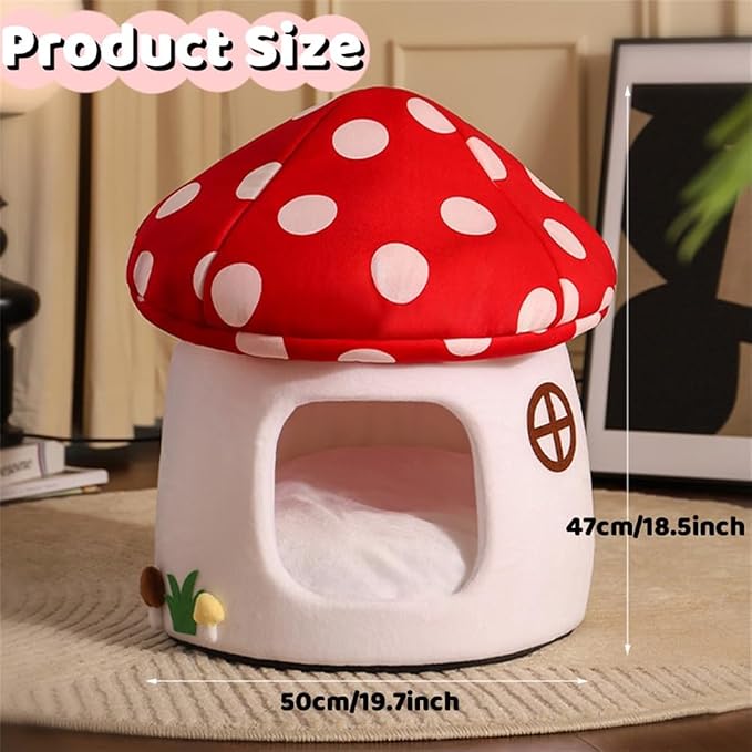 LYFJMUS Mushroom Cat Bed for Indoor Cats Mushroom Cow Shape Cat Cave Bed Cat Tent with Removable & Washable Cushion Pillow Cat House Bed for Cats Small Dogs ﻿ - Image 2