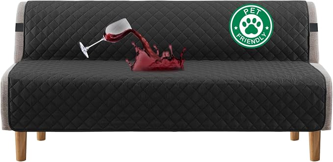 Turquoize 100% Waterproof Futon Cover Futon Slipcover Washable Armless Sofa Bed Slipcover Protector Seat Width Up to 70" with Adjustable Elastic Strap Anti-Slip for Dogs, Black by Turquoize