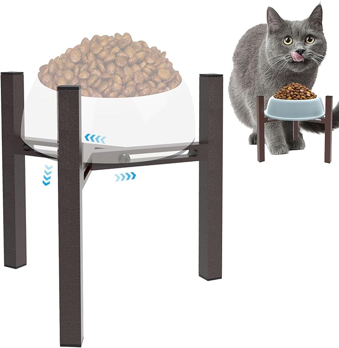 Elevated Cat Bowl Stand Good for Senior Cats Digestion Arthritis Relief - Adjustable Metal Feeder Riser, Fits 5.1-7.45” Round Bowls (No Bowls)(Shiny Coffee) - Image 7