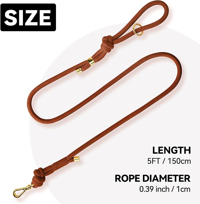 5FT Dog Leash Puppy Cat Rope Lead for Small Medium Large Dogs | Carmel Brown,with Anti-tangle Swivel Clip,Non-slip Grip Handle,Ideal for Daily Walks and Training - Image 2