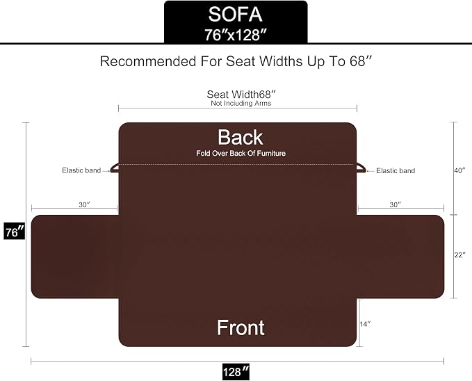 U-NICE HOME Reversible Sofa Cover Couch Cover for Dogs, Chocolate | 68''Sofa Mat Washable, Pet Friendly, Elastic Straps, Water Repellent, Furniture Protector for 3 Cushion Couch - Image 6