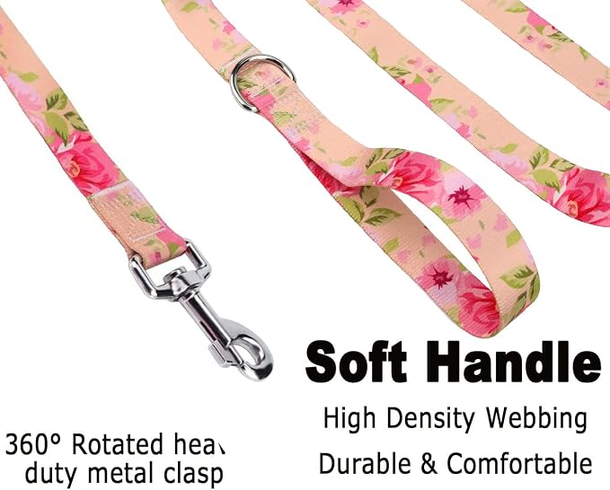 Mihqy Dog Collar and Leash Set, for Small Dogs, Pink Rose Set,XS | with Floral Patterns, Adjustable for Small Medium Large Dogs, Comfortable for Walks and Outdoor Hikes - Image 4