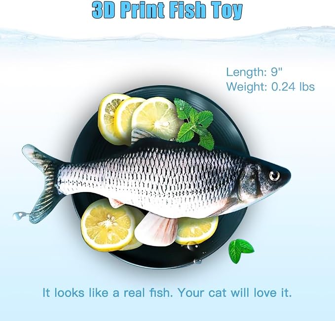 TOOGE 2 Pack 9" Floppy Fish Cat Toys with SilverVine and Catnip for Indoor Cats for Small Dogs Interactive Automatic Flopping Kicker Toys for Cats Puppy (Red Carp + Carp) - Image 4