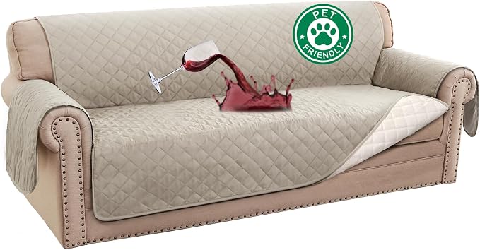 Turquoize 100% Waterproof Sofa Covers Couch Cover Sofa Cover for Dogs Couch Protector Triple Non-Slip Sofa Slipcover for 3 Cushion Couch Furniture Protector for Pets, Kids,Dog (XL Sofa 78", Pale Oak) by Turquoize