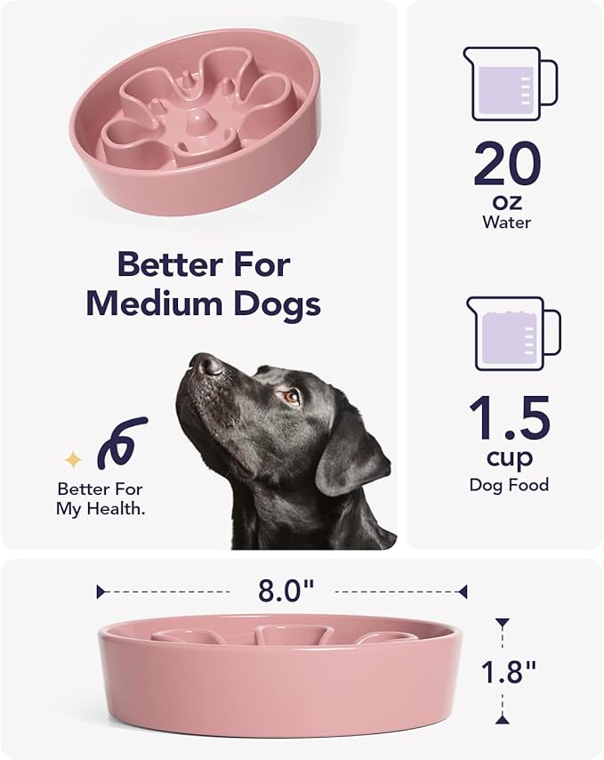 LE TAUCI Slow Feeder Dog Bowls Ceramic, 1.5 Cups Dog Food Bowl, Puppy Slow Feeder Dish for Fast Eaters,Pink Bloom - Image 5