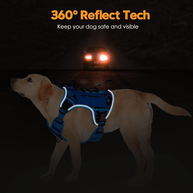 Heavy-Duty Tactical Dog Harness for Large Dogs, No Pull Adjustable Reflective Pet Vest with Molle System, K9 Military-Grade Control for Service Training, Outdoor & 10+ Breeds, Blue Camo, Large - Image 5