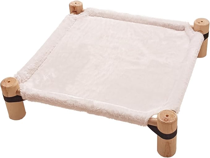 Pozico Cat Hammock Bed – Wooden Elevated Cat/Dog Bed with Fluffy Winter Fabric – Raised Pet Cot Furniture for Small Dogs, Cats & Small Animals – Warm Plush Indoor Lounger – Portable & Washable – Pink by Pozico