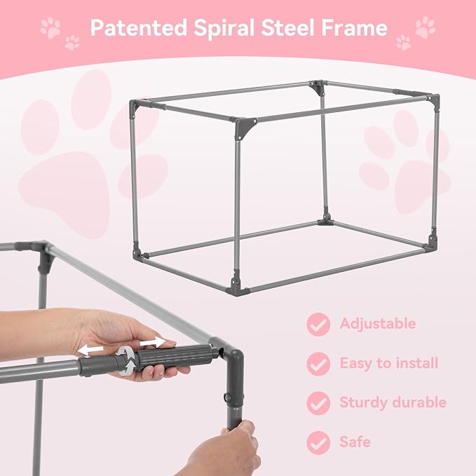 PETSFIT 40" Soft Portable Dog Crate – Patented Spiral Sturdy Frame, Collapsible Travel Kennel for Large Dogs, 3 Mesh Door, Lockable Zippers, Indoor & Car Use Pink - Image 3