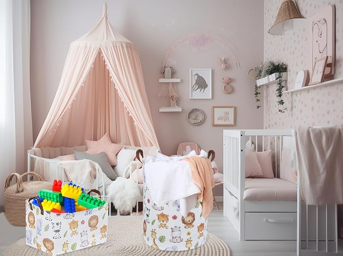 Rectangular Kids Storage Bins,Baby Baskets Organizer.Waterproof PE Coating Cute Basket with Handles.Woodland Nursery Decor,Toys Box,Books Basket, (Cute Animal) - Image 5