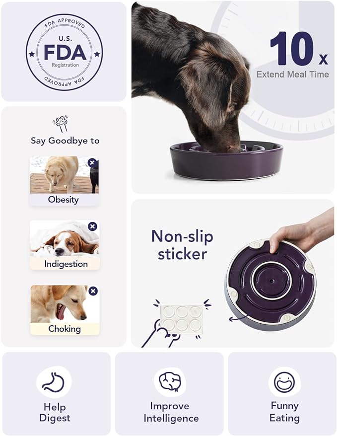 LE TAUCI Dog Bowls Slow Feeder Ceramic, 1.5 Cup Slow Feeding Bowl for Small and Medium Breed, Puzzle Dog Food Bowl for Fast Eater, Maze Purple - Image 5