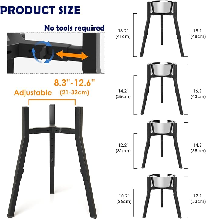 Elevated Dog Bowl Stand for Large Dogs, Adjustable Height & Width,Single Raised Dog Food Water Holder,Bowl Not Included - Image 3