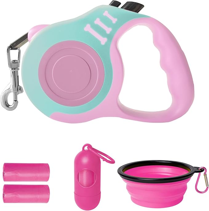 Retractable Dog Leash Automatic Telescopic Tractor Dog Tape | Pet Tape 10/16 FT Durable and Convenient, with Folding Bowl, Dispenser, Rubbish Bags, Suitable for Small and Medium Dogs by LIEVUIKEN