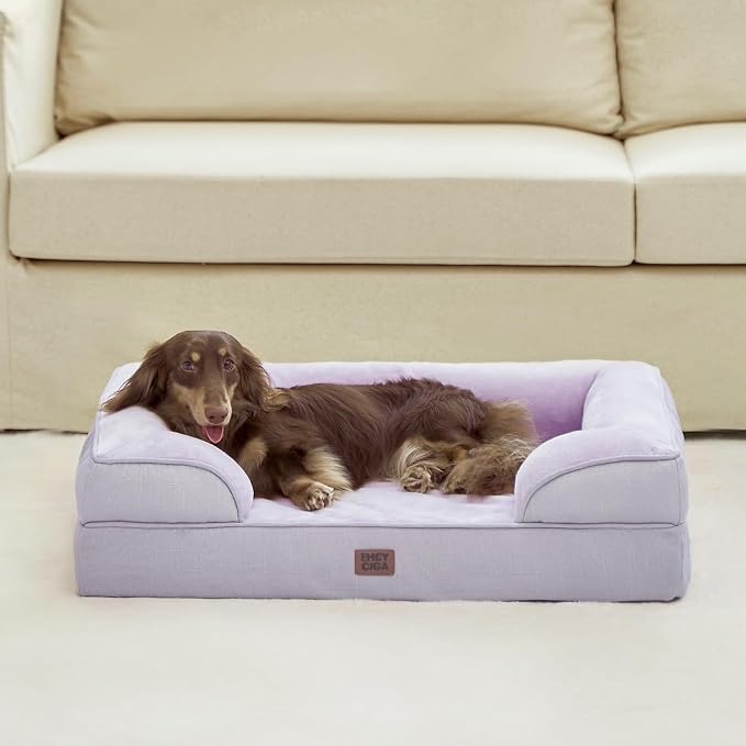 EHEYCIGA Orthopedic Small Dog Bed, Waterproof Memory Foam Washable Pet Beds | Non-Slip Bottom and Egg-Crate Foam Medium Dog Couch Bed with Washable Removable Cover, Lilac - Image 8