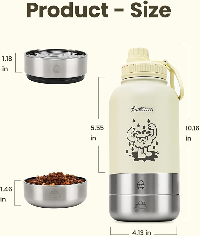 34oz Dog Water Bottle, Stainless Steel Dog Water Bottle Dispenser with Detachable Food & Water Bowls, Keeps Water Hot/Cold, for Walking, Hiking, Camping(Cream) - Image 8