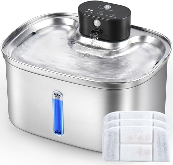 BOORCA Wireless Cat Water Fountain Stainless Steel, 169oz/5L Cordless Smart Pet Water Fountain with 5000mAh Battery & Ultra Quiet Pump, Automatic Pet Water Dispenser for Cats & Dogs, 3 Filters by BOORCA