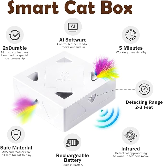Migipaws Interactive Cat Toy -Migibox Without Popskin, Puzzle Toy for Indoor Bored Cats, Automatic Pop Out Feathers from 7 Holes Randomly, Motion Activated, USB Rechargeable - Image 3