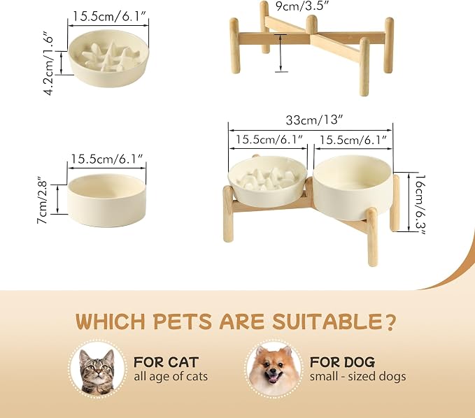 Havniva Elevated Slow Feeder Dog Bowls, Ceramic Dog Bowl Slow Feeder Set | 0.9 Cups Raised Slow Feeder Dog Bowl for Small Breed, 6.1” Dog Water Bowl with Wooden Stand, Puzzle Dog Food Bowl, Non-slip - Image 2