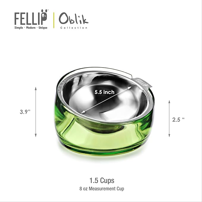 Felli Pet Oblik Acrylic Raised Dog Food Water Bowl Stainless Steel Slanted Oval Dish for Short Leg Puppy & Small Medium Pet, Elevated Tilted Metal Feeder(Jade, 1.5 Cups Oval Dish) - Image 7