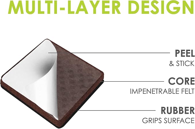 Slipstick GorillaPads CB150 Non Slip Furniture Pads/Rubber Grips (Set of 8) Self Adhesive Furniture Feet Floor Protectors, 1-1/2 inch Square, Black (Pack of 2) - Image 4