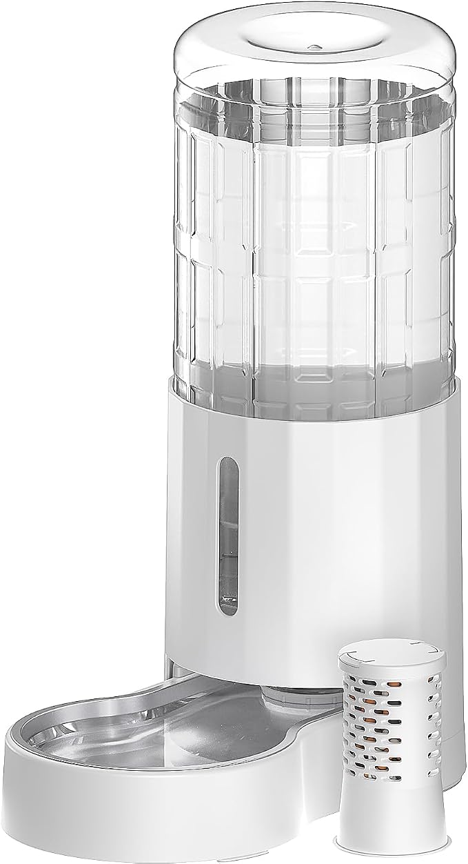 CZPET 2.5 Gallon Dog Water Bowl Dispenser with Filter (9.5L,White) | With Stainless Steel Bowl Gravity Waterer, Large Capacity and Drinking Area Noise-Free for Pets by CZPET