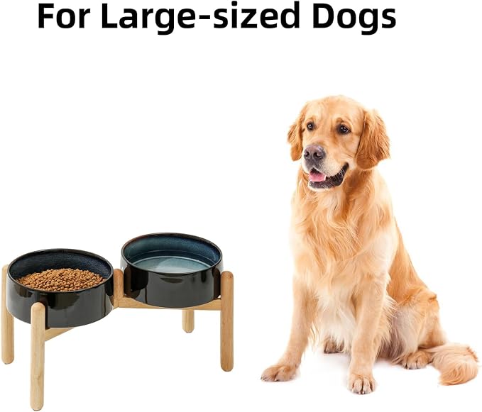 Havniva Ceramic Dog Bowls Elevated, Raised Dog Food Bowl for Large Dogs | 8.3” Elevated Dog Bowls, Non-Slip Wood Stand, Dog Food and Water Bowl Set, Dog Feeding Dish, Large Capacity Pet Water Bowl - Image 4
