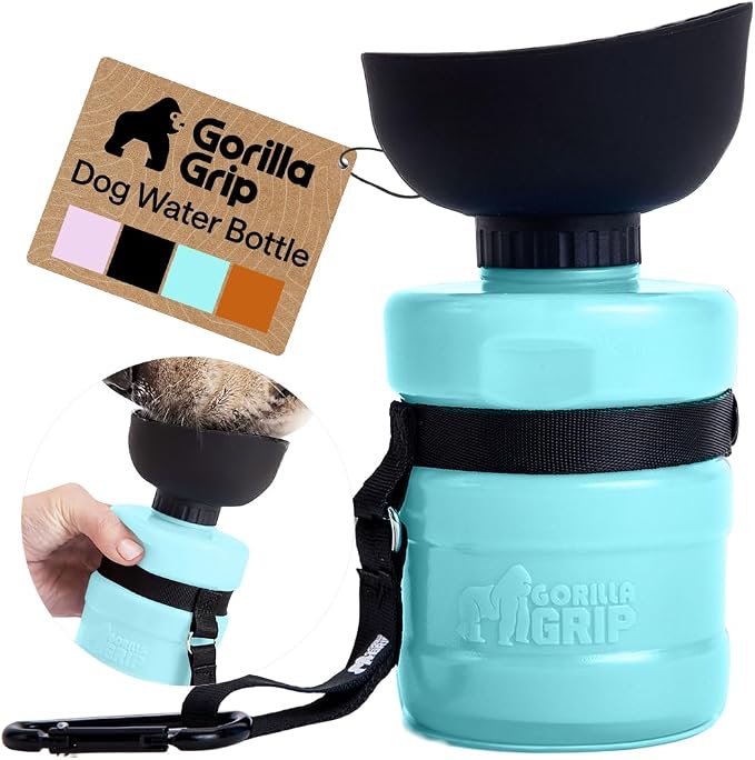 GORILLA GRIP Dog Water Bottle, Portable Water Bowl Dispenser for Dogs, 16 oz Leak Proof Pet Travel Squeeze Bottles Food Grade Silicone, Pet Stocking to Go Puppy Essentials, Turquoise by Unknown