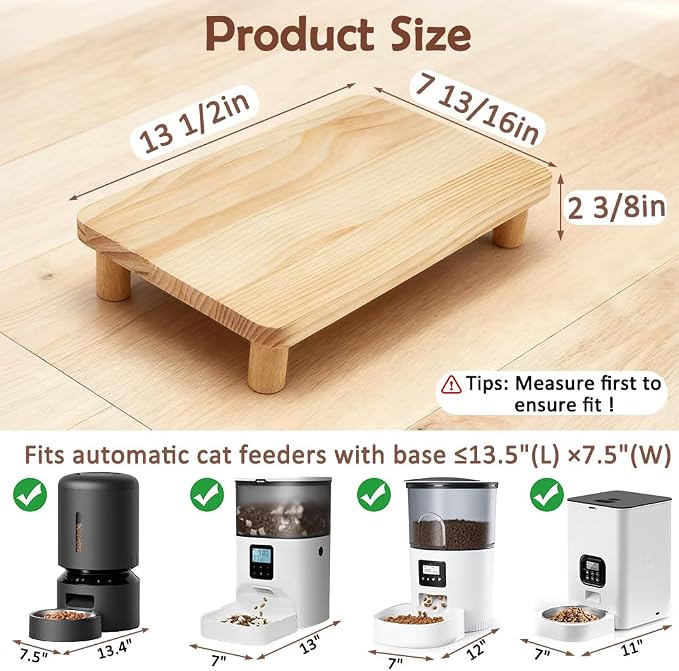 SZEE Cat Food Stand, Elevated Cat Feeder Stand for Automatic Feeder & Bowls | Lifted Cat Food Table Station, Raises Feeder/Bowl by 2 3/8", Relieves Spine and Joints Noticeably on Pets - Solid Pine Wood - Image 3